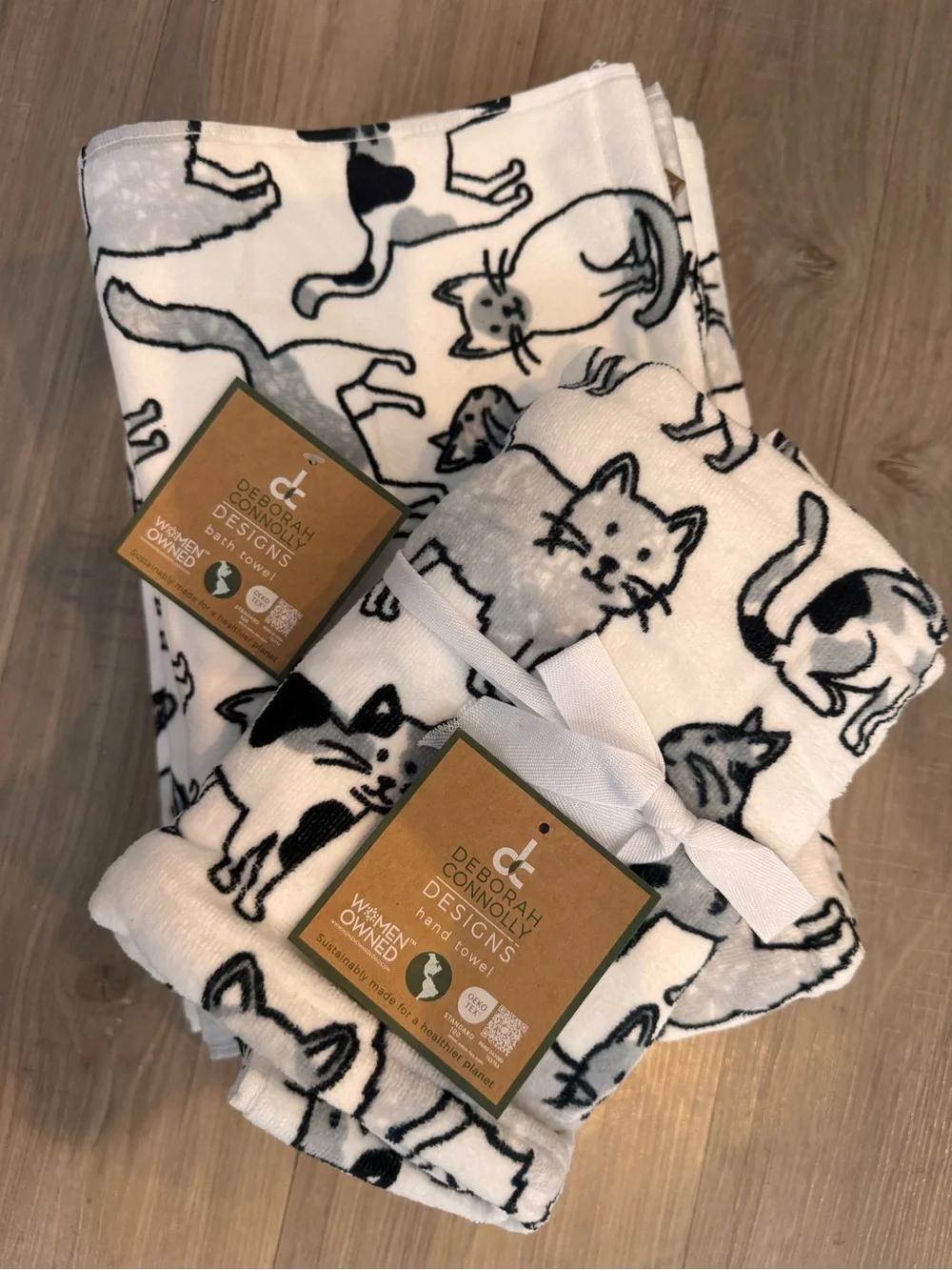 Deborah Connolly White Cat Print Towel Set